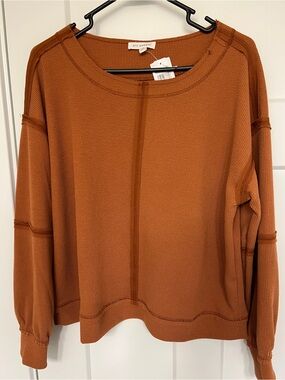Blu Pepper Burnt Orange Waffle Knit Top